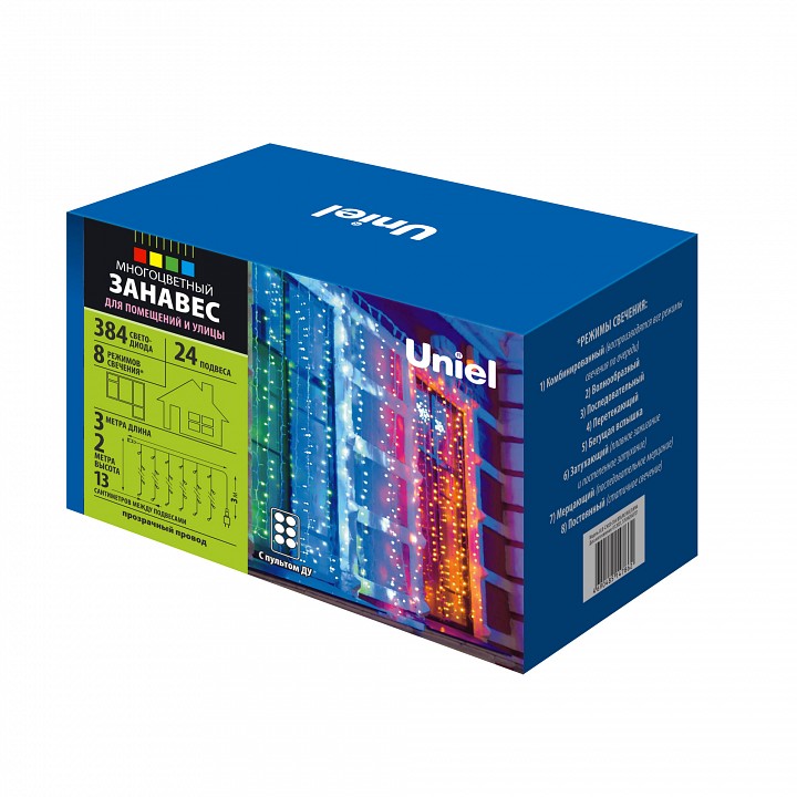 ULD-C3020-384/DTA/RC MULTI IP44 Занавес светодиодный, 3х2м. 384 светодиода. Разноцветный свет. Провод прозрачный. Пульт ДУ (в/к). TM Un — фото 5