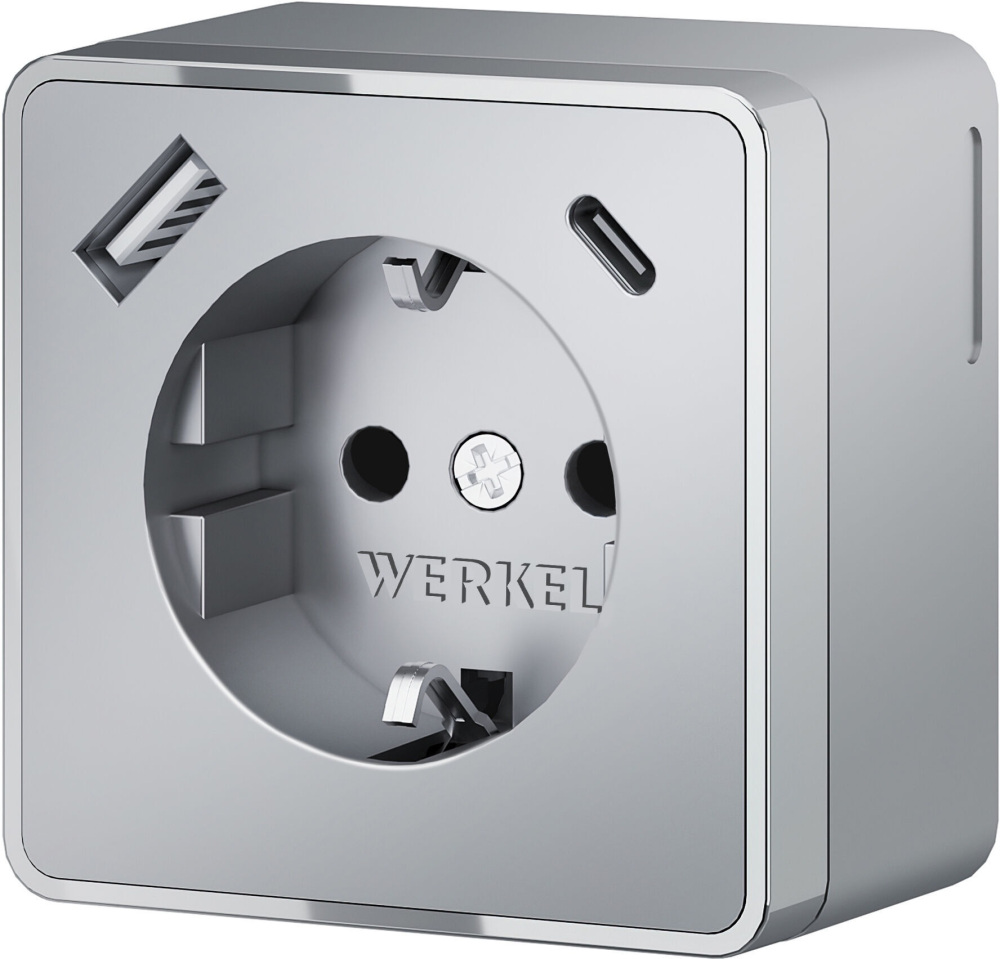 Розетка Werkel W5071706/ Розетка с заземлением, шторками и USB тип A+C Gallant (серебряный)