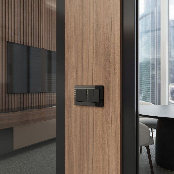 Выключатель Werkel W1123006/ Перекрестный выключатель двухклавишный (чёрный) — фото 2