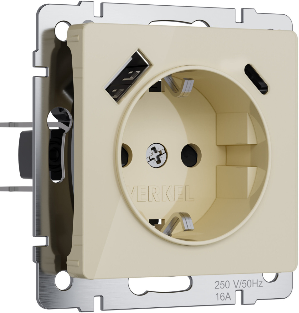 Розетка Werkel W1171743/ Розетка с заземлением, шторками и USB тип A+C (айвори акрил)