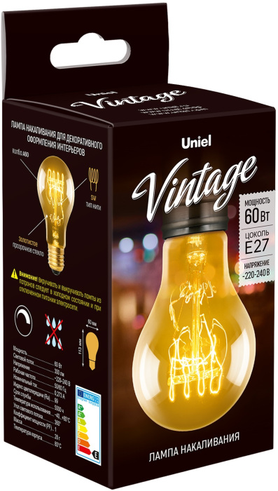 Ретро лампа Uniel Vintage серия Лампы накаливания IL-V-A60-60/GOLDEN/E27 SW01 — фото 3