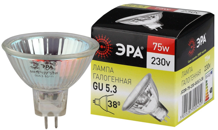 Лампочка галогеновая GU5.3-JCDR (MR16) -75W-230V-CL — фото 3