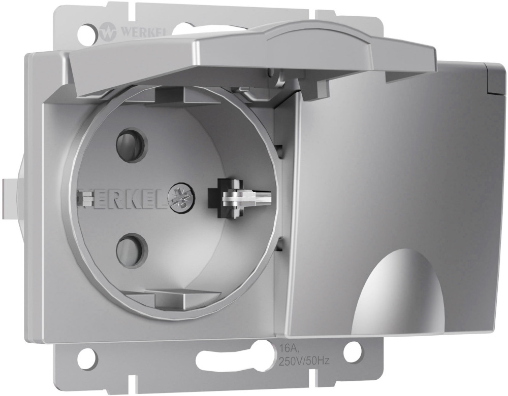 Розетка Werkel W1172206/ Розетка двойная влагозащ. с зазем. с защит. крышками и шторками (серебряный)