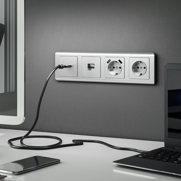 Розетка Ethernet RJ-45 без рамки Werkel cеребряный рифленый W1181009 — фото 2