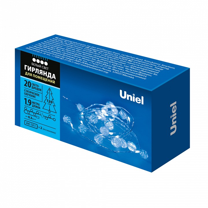ULD-S1900-020/STB/2AA WHITE IP20 BEADS MINI  Гирлянда светодиодная на батарейках 2AA (не в/к), «Бусины мини», 1,9м.  20 светодиодов. Бе — фото 4