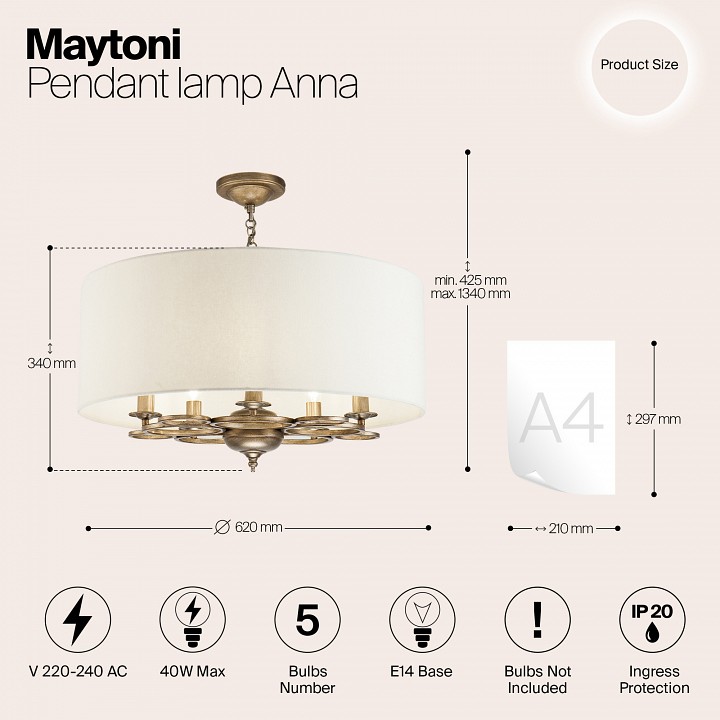 Подвесной светильник Maytoni Anna H007PL-05G — фото 7