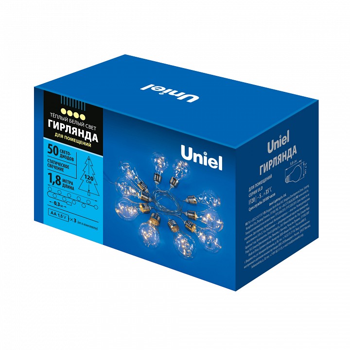 ULD-S1800-050/STB/3AA WARM WHITE IP20 RETRO BULBS-1 Гирлянда светодиодная «Лампочки ретро-1», на батарейках 3AA (не в/к),  1,8м. 50 све — фото 5