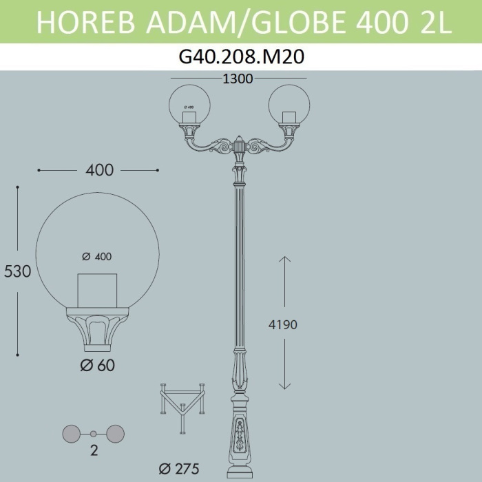Наземный фонарь Globe 400 G40.208.M20.AYE27 — фото 2