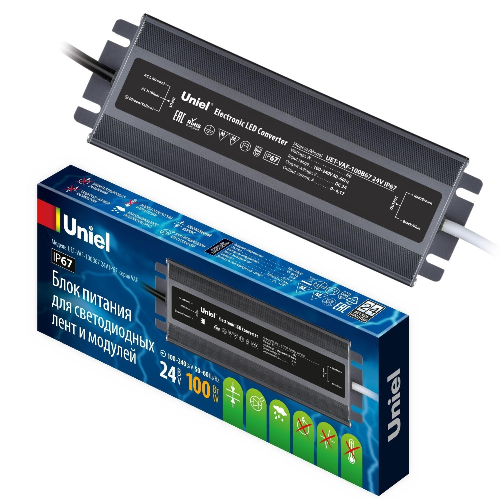 Блок питания для светодиодной ленты Uniel UET-VAF-100B67 24V IP67