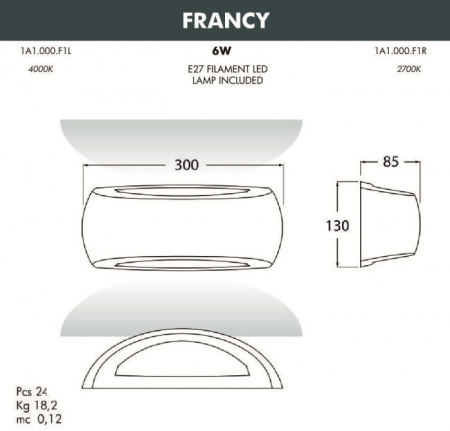 Уличный настенный светильник Fumagalli Francy 1A1.000.000.LYF1R