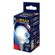 Лампочка светодиодная Яркая LED-G45 7W/6500K/E14/FR PLP01WH