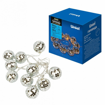 ULD-S1800-010/STB/3AA WARM WHITE IP20 DISCOBALLS Гирлянда светодиодная «Диско», на батарейках 3AA (не в/к),  1,8м. 10 светодиодов. Тепл
