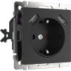 Розетка Werkel W1171508/ Розетка с заземлением, шторками и USBх2 (черный матовый)