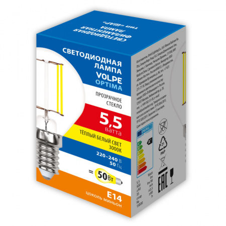 Лампочка светодиодная филаментная Optima Филамент LED-G45-5,5W/3000K/E14/CL/SLF
