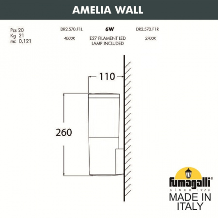 Настенный светильник уличный Amelia DR2.570.000.LYE27
