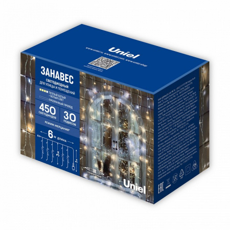 ULD-C6030-450/TTK WARMWHITE-WHITE IP44 Занавес светодиодный с эффектом мерцания, 6х3м. Соединяемый. 450 светодиодов. Теплый белый и бел