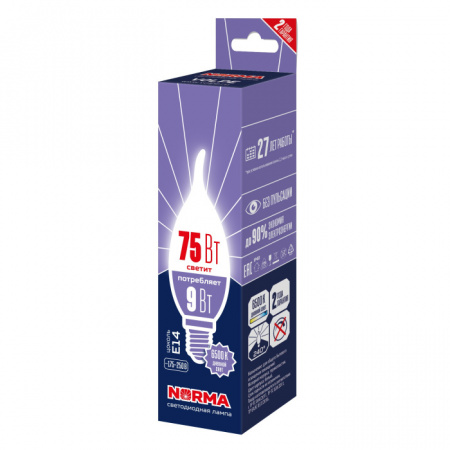 Лампочка светодиодная Norma LED-CW37-9W/6500K/E14/FR/NR