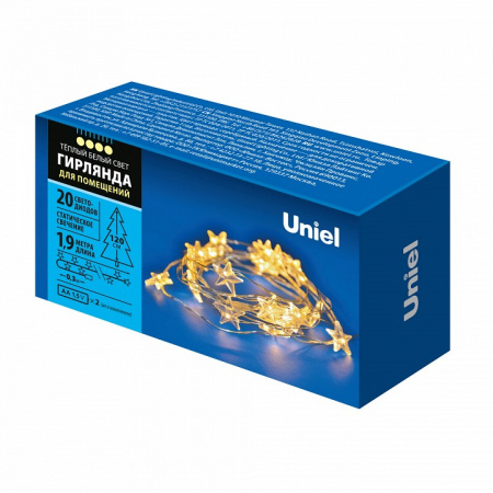 ULD-S1900-020/STB/2AA WARM WHITE IP20 STARS MINI Гирлянда светодиодная на батарейках 2AA (не в/к), «Звездочки мини», 1,9м. 20 светодиод